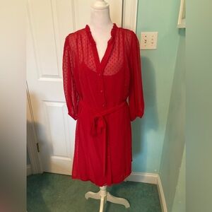 Nanette Lepore Red Sheer Polka Dot Dress with Belt